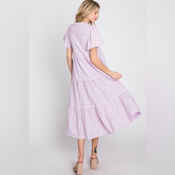 PinkBlush lavender floral embroidered midi maternity dress nwot - Picture 4 of 6